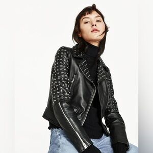 Zara Black Vegan Leather Jacket with Silver Studs
